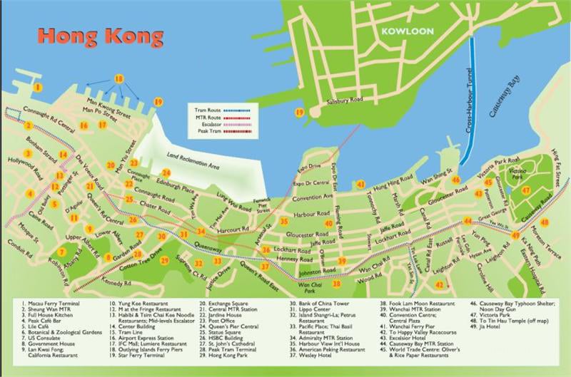 Hong Kong island tourist map Hong Kong tourist travel maps