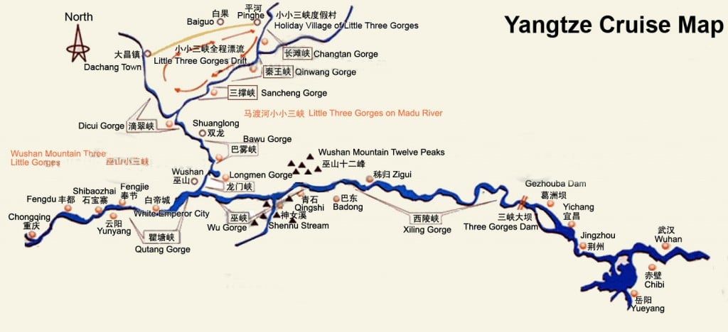 Yangtze River travel maps | Printable hi-res tourist map of Yangtse ...